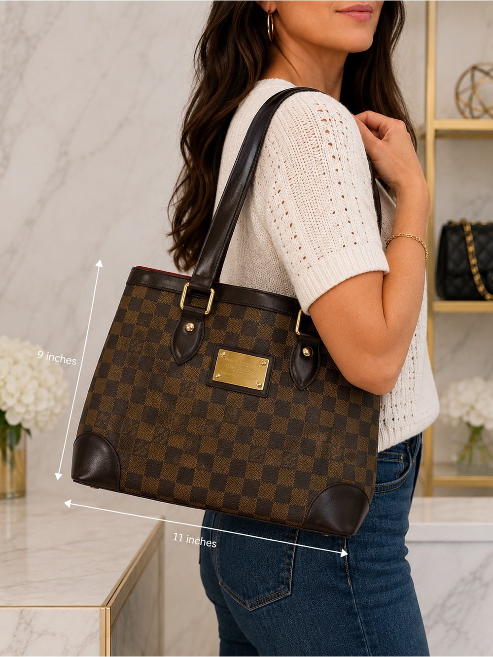 Authentic Louis Vuitton Damier Ebene Hampstead shoulder bag  PM with Certificate